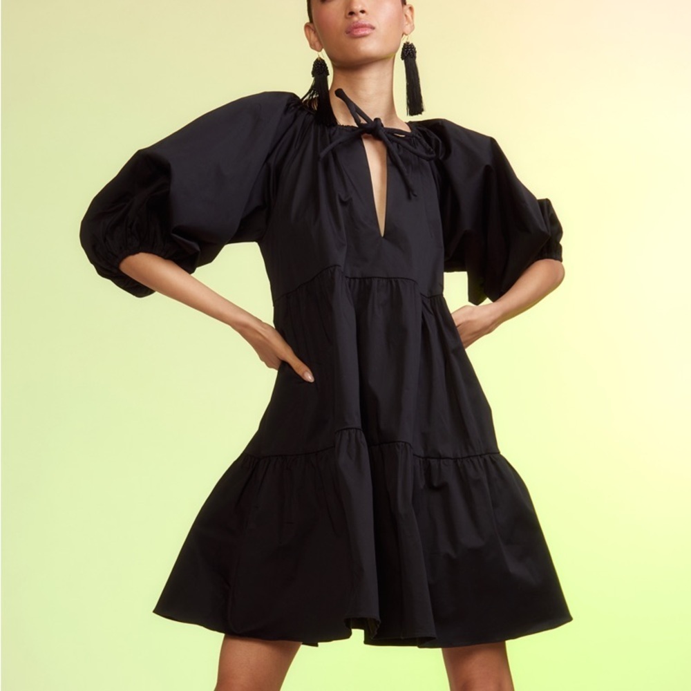 Cynthia Rowley Kasbah Black Cotton Mini Tier Dress Sz M Retail $425